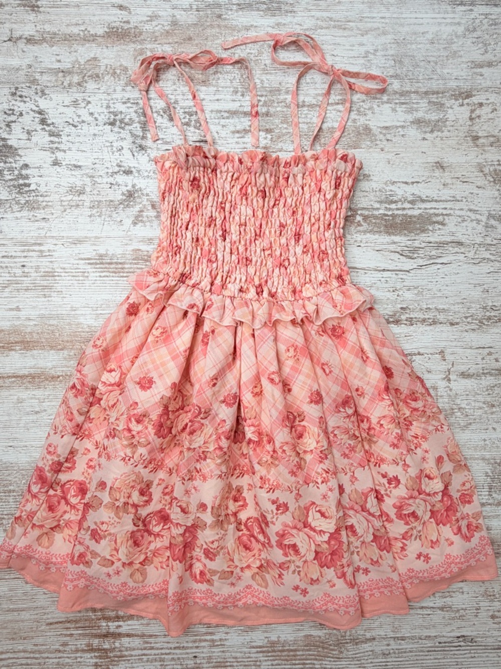 Rare/HTF Liz Lisa Pink Rose/Plaid Smocked Sundress Style Mini Dress GUC sz 0